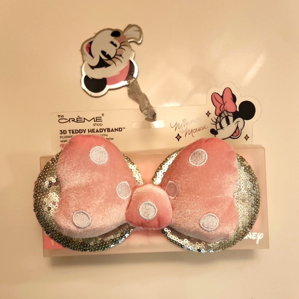 The Creme Shop Disney Minnie Mouse Bow 3D Spa Headband Silver Sequin